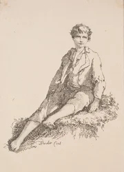 Exemplar av polyautografi: Pojke som sitter på en gräsbank, 1803.