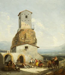 Utsikt i Italien (olja på panel)