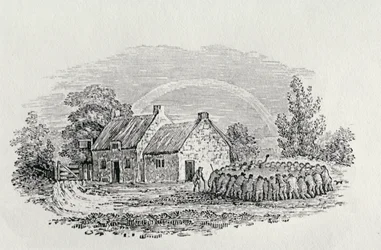 Tuppfäktning utanför ett värdshus, omkring 1801, ur „Landbirds”, utgiven 1805