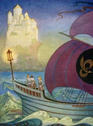 The Knight Perceval närmar sig Camelot vid havet