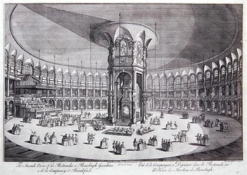 Insidan av Rotundan i Ranelagh Gardens med företaget vid frukost, från John Stows "Survey of the Cities of London and Westminster"