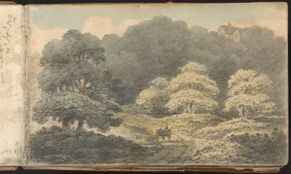 Album med landskaps- och figurstudier: Landskapsscen med häst och vagn nära Tunbridge Wells