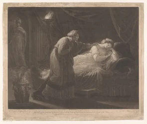 Penelope blir gewekt genom Euryclea Penelope väcktes av Euryclea, med nyheterna om Ulysses återkomst och friarnas död (titel på objektet)