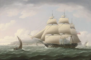 Ostindiska kompaniets fartyg Dunira passerar Funchalbukten på ön Madeira - Thomas Buttersworth