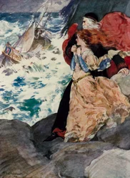 Prospero och Miranda tittar på stormen (litho i färg)