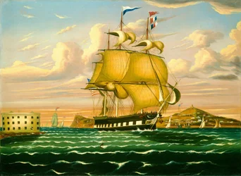 Packet Ship Passing Castle Williams, New York Harbor, mitten av 1800-talet (olja på duk)