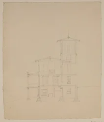 Ritning av den föreslagna villan i Catskill, ca 1801-48 (grafitpenna på benvitt vävt papper)