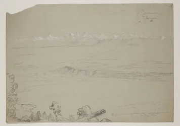 Lake Yverdon eller Neuchatel från Hill Chaumont, Schweiz, 1841 (penna förhöjd med gouache på papper)
