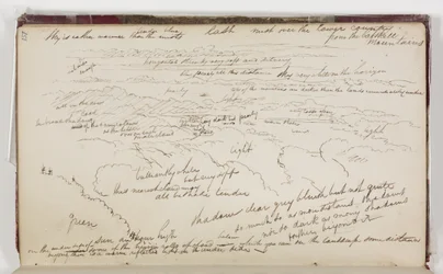 Mist Over the Lower Country from the Catskill Mountains, mellan 1801 och 1848 (penna och brunt bläck över grafitpenna på benvitt véepapper)