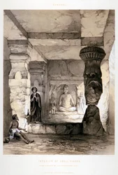 "Kannari, Interior of a Small Vihara", Indien, 1845
