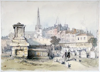 Utsikt över Bunhill Row från Bunhill Fields, Finsbury, Islington, London, c1860.