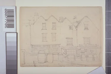 Vy över byggnader i Church Street, Hackney, ca 1835
