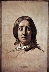 Porträtt av Georges Sand (1804-1876) (Aurore Dupin, Baronne Dudevant) Fransk författare Teckning av Thomas Couture (1815-1879) 1859 Sön. 0,61x0,4 m Versailles, musee du chateau