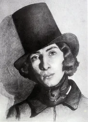Porträtt av Maurice Sand (1823-1889), son till George Sand, 21 år gammal - Odaterad teckning av Thomas Couture (1815-1879) - denna teckning ansågs länge vara hans mor George Sands teckning