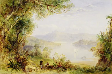 Utsikt över Hudsonfloden, ca 1840-45 (olja på panel)