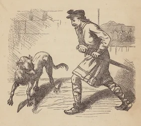 Llewellyn och hans hund (kolorerad gravyr)