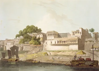 En del av staden Patna vid floden Ganges, ur "Oriental Scenery: Twenty Four Views in Hindoostan", 1795
