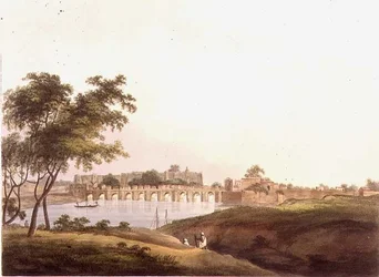 Bron vid Juonpore, Bengal, graverad av H. Merke (fl.1800-20) pub. av Edward Orme (1774-c.1820) 1804 (litho)