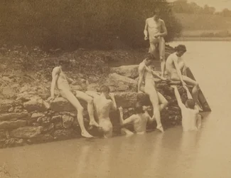Thomas Eakins och manliga nakna modeller på platsen för "Simning"
