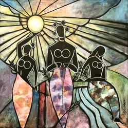 Sun Earth Water, Women of Power and Strength, 2021 (blandteknik på duk)