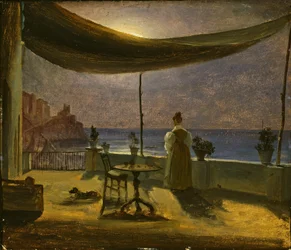En terrass i Amalfi i månskenet