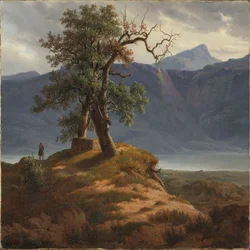 Landskap med en vandrare