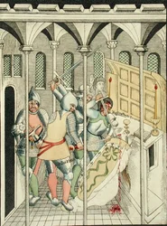 Mordet på Sankt Thomas Becket (ca 1118-70) i Canterbury, från Trefaldighetskapellet i Stratford Upon Avon
