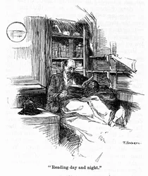 Porträtt av kapten Joshua Slocum (1844-1909) som genomförde den första världsturnén för segling 1895. Teckning av Thomas Fogarty (1873-1938) 1900-talet