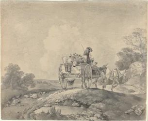 Förare med kalvar i en lantvagn