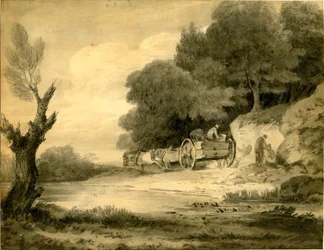 Figurer med vagn vid vägkanten teckning av Thomas Gainsborough