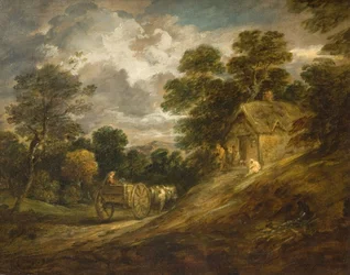 Landskap med stuga och vagn, 1786.