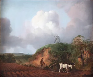 Bonde som plöjer med två hästar, 1750-1753