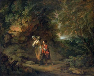 Klippigt landskap med Hagar och Ismael (olja på duk)