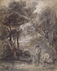 Skoglandskap med figurer, ca 1788 (krita, tvätt och gouache på papper)