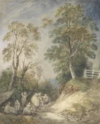 Wooded Landscape with Gypsy Encampment, ca 1760-65 (akvarell och gouache över penna och krita på papper)