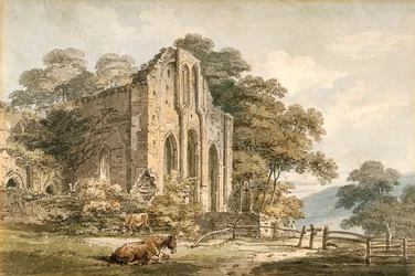 Valle Crucis Abbey, Denbighshire, North Wales (akvarell över penna på vitt vävt papper)