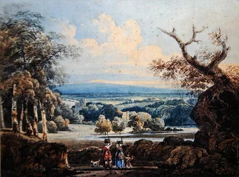 Utsikt över Arundel slott med landsmän i förgrunden, ca 1796 (akvarell på papper)