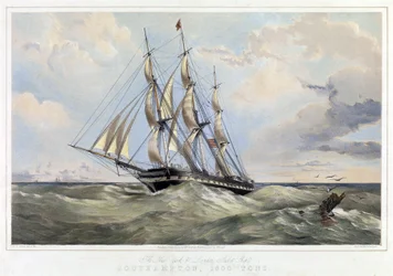 The New York line segelbåt (USA) London (England), Southampton (kapacitet 1600 ton). Färglitografi av Thomas Goldsworth Dutton (1819-1891)