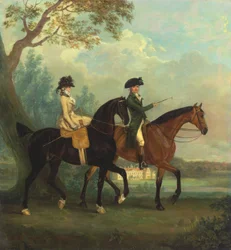 Marcia Pitt och hennes bror George Pitt, senare andra Baron Rivers, Rider i parken vid Stratfield Saye House, Hampshire