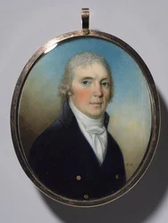 Miniatyrpar: Porträtt av en man och porträtt av en kvinna som bär en miniatyr, ca. 1780.