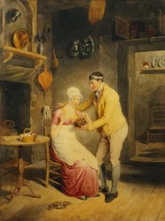 Idle Moments: a Boy Showing a Girl a Nest of Fledgelings in an Interior,
