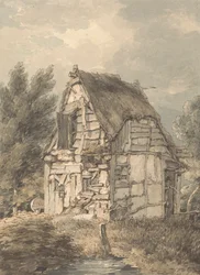 Korsvirkes och halmtak Shack