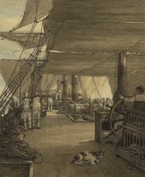 Scen ombord på HMS "Deal Castle" under en resa från Västindien 1775. Akvarell