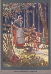 Francis stannade kvar med sin mor (färglitografi)