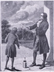 Franklin bevisar blixtar och elektriska fenomen, illustration från "Cassell