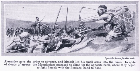 Hur Alexander vann sitt imperium: Darius, kung av Persien, samlade en stor armé som besegrades av makedonierna 334 f.Kr. ca 1950 (litografi)