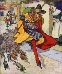 Illustration till The Pied Piper of Hamelin (färglitografi)