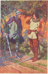 "Robin!" ropade hon. "Känner du mig inte Känner du inte din Marion (färglitografi)