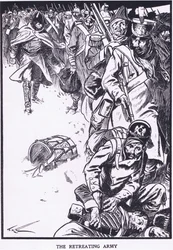Den retirerande armén (färglitografi)