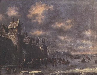 Vinterlandskap med figurer